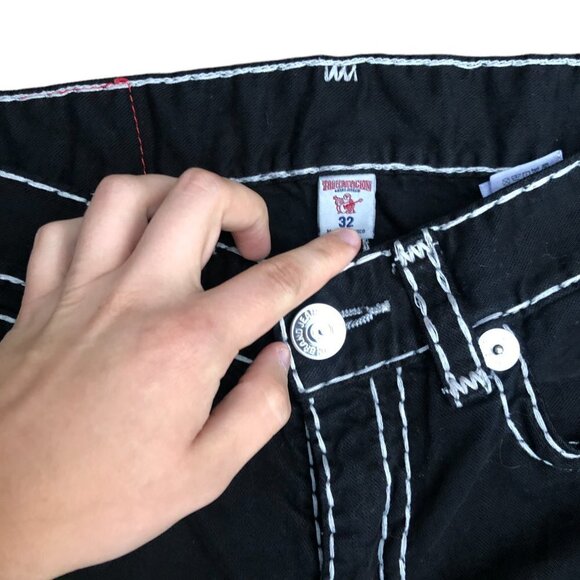 Vintage True Religion Jeans Size 32 STRAIGHT SUPER T BLACK WHITE STITCH - Picture 9 of 9